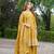 Yellow chinon stitched top with stitched chinon bottom and chinon dupatta 3/4 sleeve embroidered a-line kurta