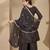 Black chinon stitched top with stitched chinon bottom and chinon dupatta full sleeve embroidered straight kurta