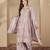 Grey chinon stitched top with stitched chinon bottom and chinon dupatta full sleeve embroidered straight kurta