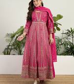 Pink chinon stitched gown with dupatta full sleeve embroidered anarkali gown