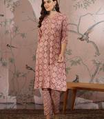 Light purple cotton stitched top with stitched cotton bottom and - dupatta 3/4 sleeve printed straight top