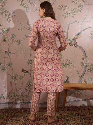 Light purple cotton stitched top with stitched cotton bottom and - dupatta 3/4 sleeve printed straight top 2