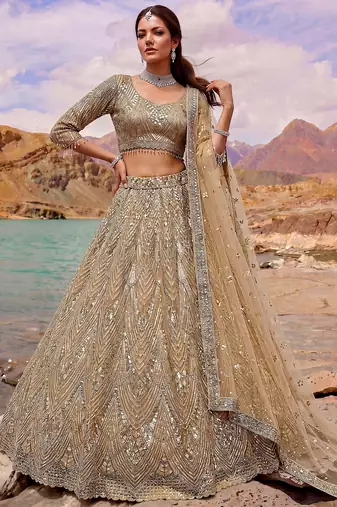 Luxurious Gold Sequins Net Reception Wear Lehenga Choli With Dupatta