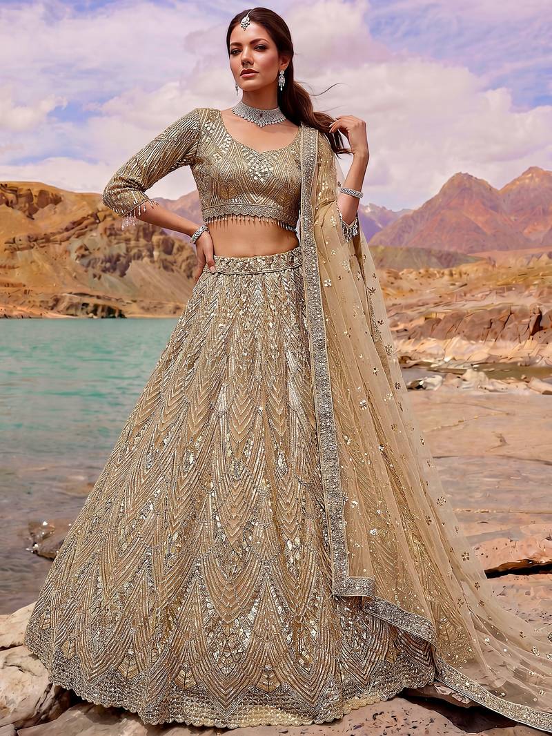 Luxurious Gold Sequins Net Reception Wear Lehenga Choli With Dupatta