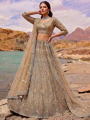 Luxurious Gold Sequins Net Reception Wear Lehenga Choli With Dupatta 2