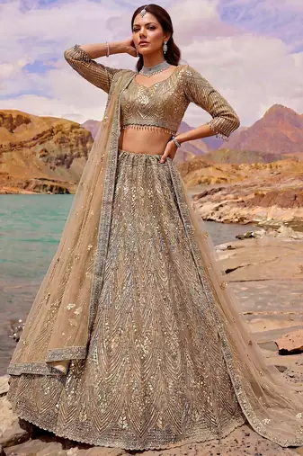 Luxurious Gold Sequins Net Reception Wear Lehenga Choli With Dupatta