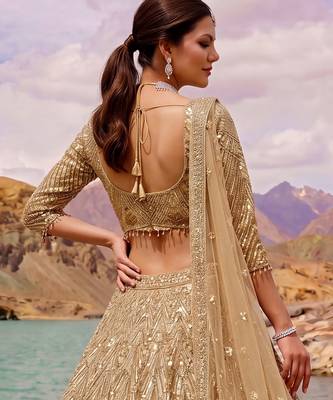 Luxurious Gold Sequins Net Reception Wear Lehenga Choli With Dupatta 4