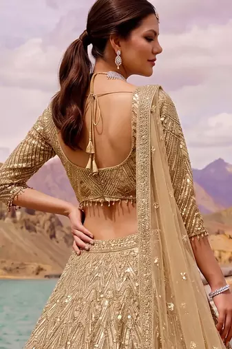 Luxurious Gold Sequins Net Reception Wear Lehenga Choli With Dupatta