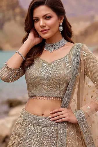 Luxurious Gold Sequins Net Reception Wear Lehenga Choli With Dupatta