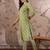 Green cotton stitched top with stitched cotton bottom and - dupatta 3/4 sleeve printed straight top