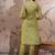 Green cotton stitched top with stitched cotton bottom and - dupatta 3/4 sleeve printed straight top