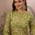 Green cotton stitched top with stitched cotton bottom and - dupatta 3/4 sleeve printed straight top
