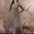 Grey cotton stitched top with stitched cotton bottom and - dupatta 3/4 sleeve printed straight top