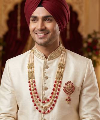   groom sherwani necklace moti mala layered for wedding | groom mala with brooch set 6