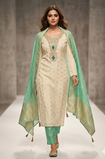 Elegant simmer butti embroidered dress material with simmer dupatta