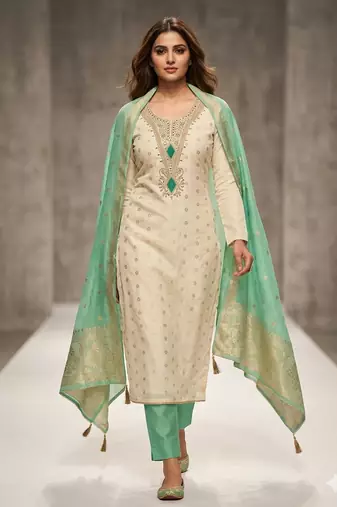 Elegant simmer butti embroidered dress material with simmer dupatta