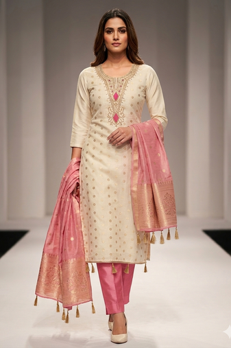 Elegant simmer butti embroidered dress material with simmer dupatta