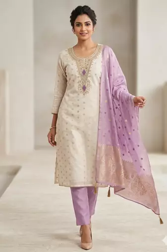 Elegant simmer butti embroidered dress material with simmer dupatta