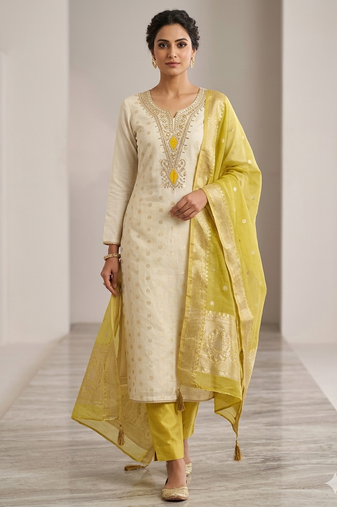 Elegant simmer butti embroidered dress material with simmer dupatta