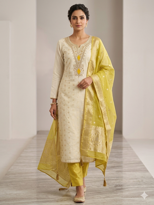 Elegant simmer butti embroidered dress material with simmer dupatta 1