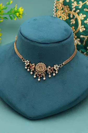 Rani & green color choker temple necklace