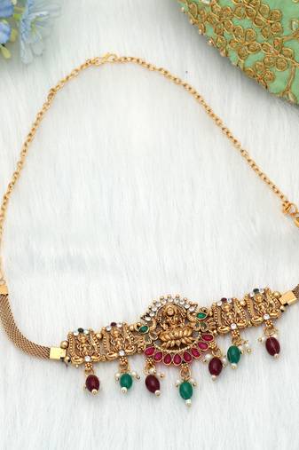 Maroon & green color choker temple necklace