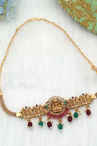 Maroon & green color choker temple necklace