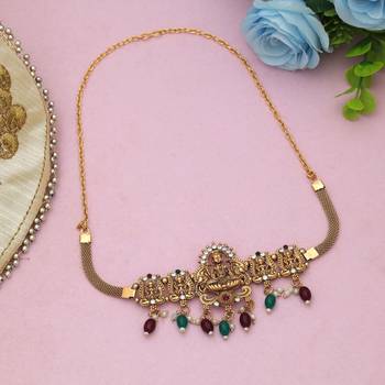 Maroon & green color choker temple necklace 1
