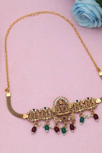 Maroon & green color choker temple necklace