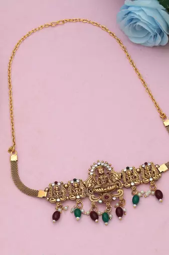 Maroon & green color choker temple necklace
