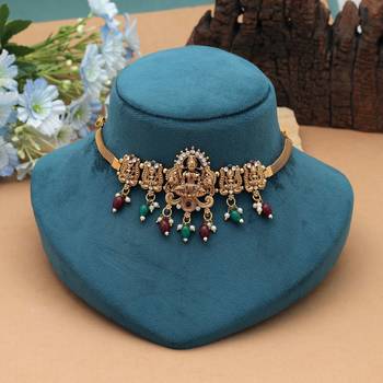 Maroon & green color choker temple necklace 2