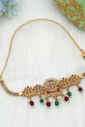 Maroon & green color choker temple necklace