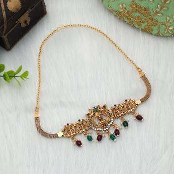 Maroon & green color choker temple necklace 1