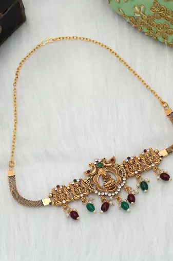 Maroon & green color choker temple necklace
