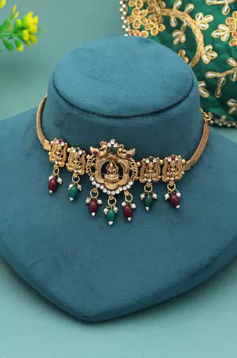 Maroon & green color choker temple necklace
