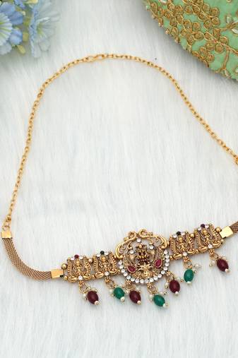 Maroon & green color choker temple necklace