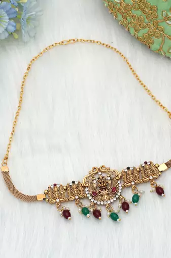Maroon & green color choker temple necklace