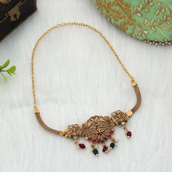 Maroon & green color choker temple necklace 1