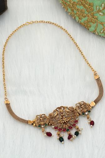 Maroon & green color choker temple necklace