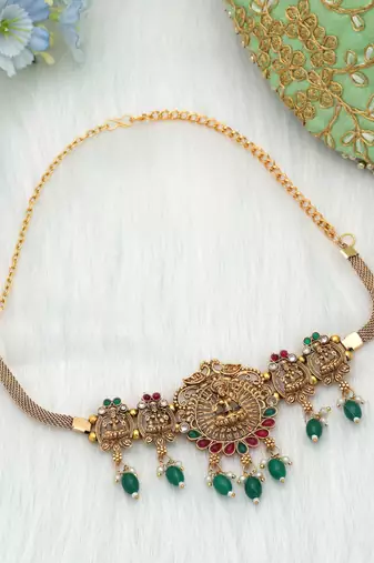 Maroon & green color choker temple necklace