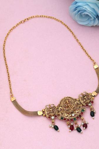 Maroon & green color choker temple necklace