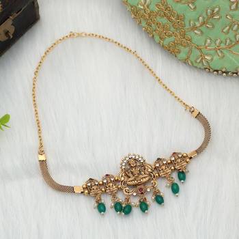 Green color choker temple necklace 1
