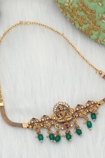 Green color choker temple necklace