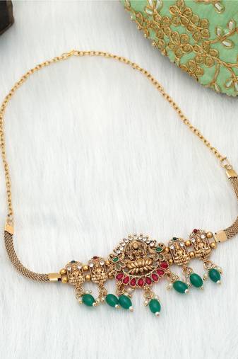 Rani & green color choker temple necklace