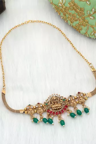 Rani & green color choker temple necklace