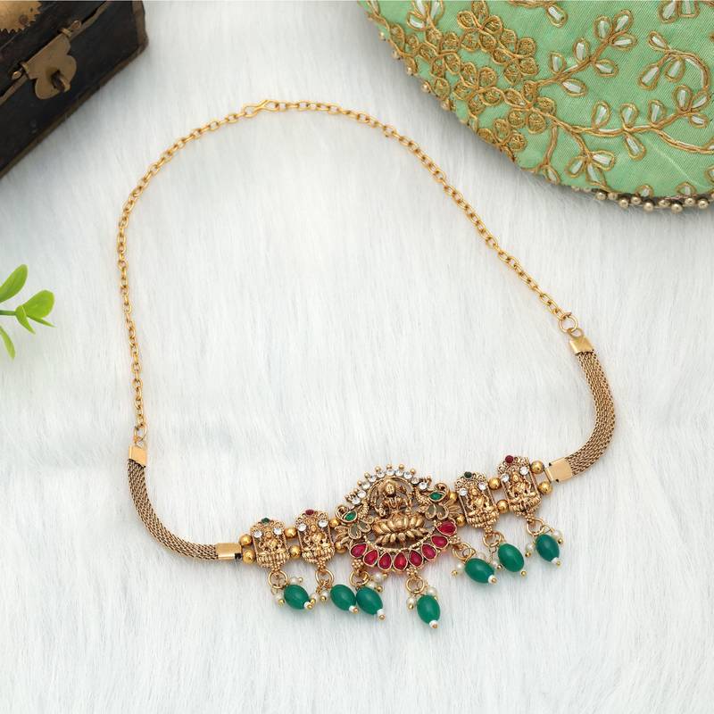 Rani & green color choker temple necklace