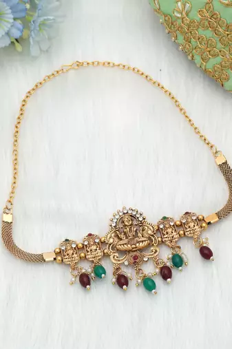 Maroon & green color choker temple necklace