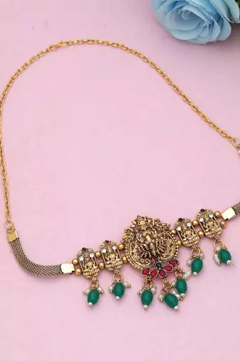 Rani & green color choker temple necklace