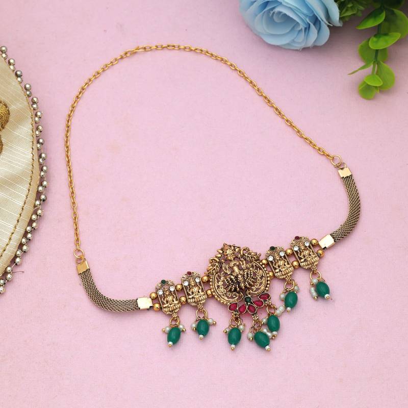Rani & green color choker temple necklace