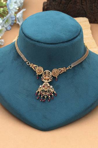 Rani & green color choker temple necklace